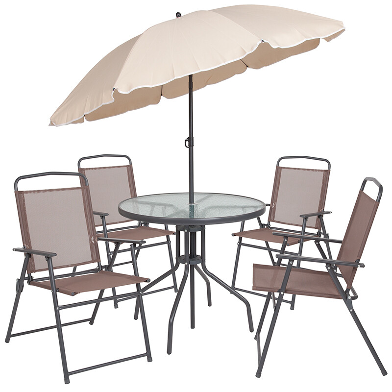 patio umbrella and chairs